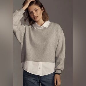 MAEVE for Anthropologie Gray Layered Twofer Collared Sweatshirt - Medium